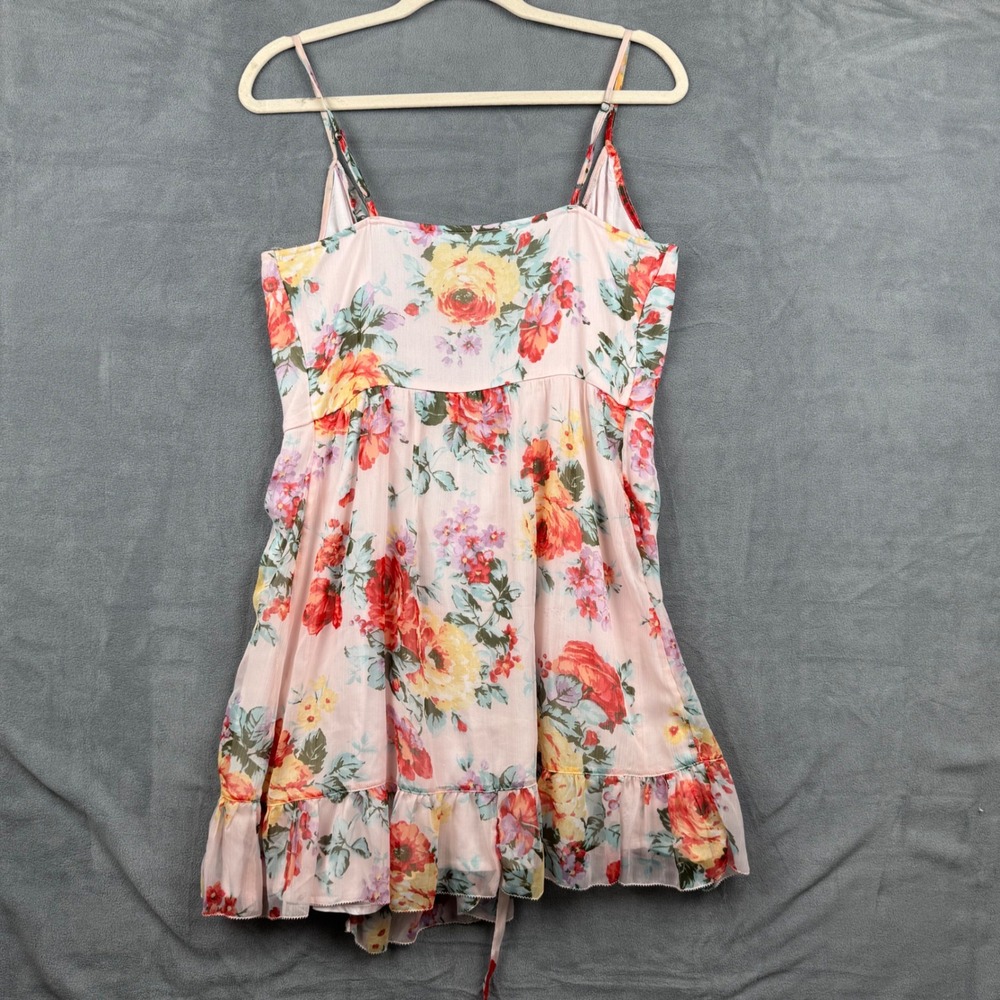 Abercrombie & Fitch Floral Mini Dress Pink Red Ruffle Wrap Sleeveless Summer S - Picture 6 of 7